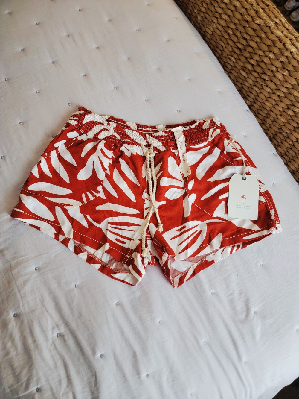 April Kiss Red Tropical Print Drawstring Shorts